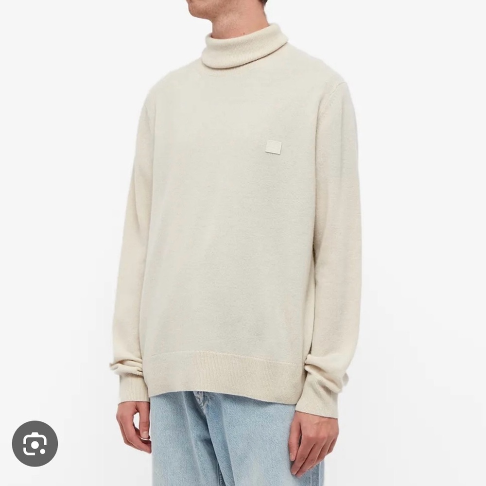 Acne Cream Turtleneck Sweater with Ribbed Cuffs